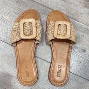 Schutz Tan Woven Slide Sandals, only worn once